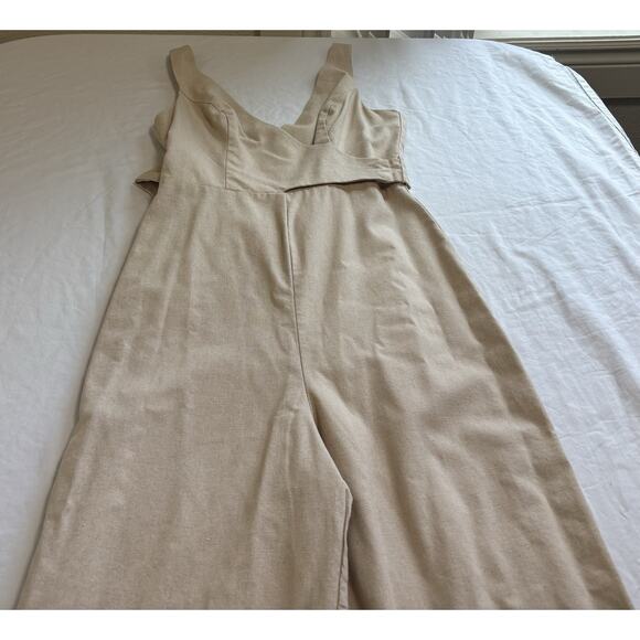 Lulus Womens Sz XS Linen Sleeveless It’s A Wrap Jumpsuit Party Cocktail Wedding - Picture 9 of 16